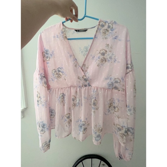 Lantern Sleeve Floral Print Semi Sheer Smock Top - Picture 4 of 14